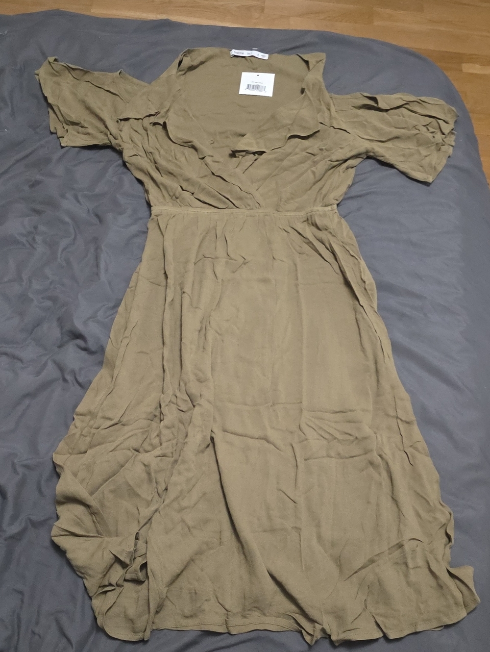 Women’s Olive Wrap-Style Midi Dress